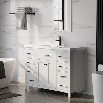 LUCKWIND 48" Modern Bathroom Vanity with Sink Combo, Contemporary Painted Storage Cabinet and Single White Sink, Include Soft-Closing Doors & Matte Black Faucet, White
