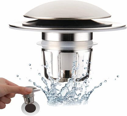 WELLUP Bathroom Sink Stopper,Sink Drain Stopper Pop Up Strainer Brushed | Bruhsed Nickel 2-in-1 Sink Stopper Replacement,Bathroom Sink Drain with Hair Catcher,Fit 1 1/8"-1 1/2",Anti-Clogging Design