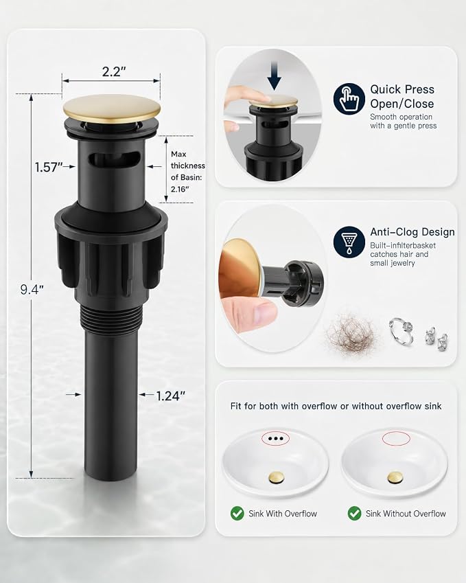 gotonovo Bathroom Faucet 3 Hole Vintage, Brushed Gold, Hot Cold Label | Widespread Bathroom Sink Faucet 8 Inch 2 Cross Handles,Pop Up Drain,cUPC Supply Line,4-15.7” Install,for Vanity Farmhouse RV