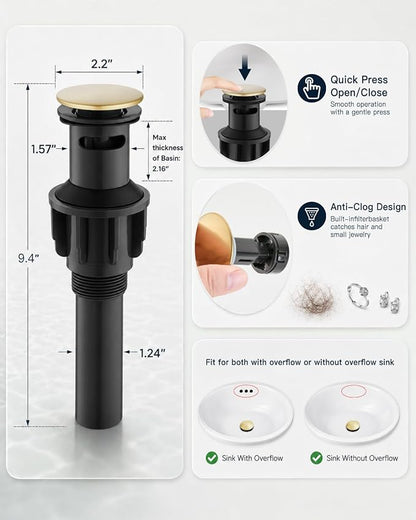 gotonovo Bathroom Faucet 3 Hole Vintage, Brushed Gold, Hot Cold Label | Widespread Bathroom Sink Faucet 8 Inch 2 Cross Handles,Pop Up Drain,cUPC Supply Line,4-15.7” Install,for Vanity Farmhouse RV