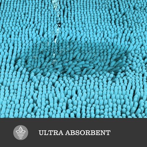 Yeaban Chenille Sky Blue Bathroom Rug 36"x60",Non-Slip Rubber Backing