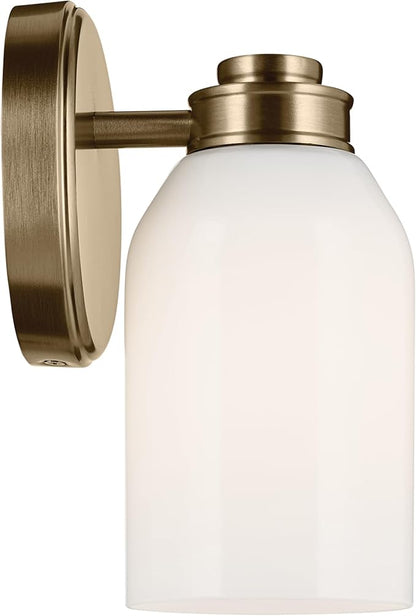 Kichler Shae 5" 1-Light Wall Sconce with White Opal Glass in Champagne Bronze, Modern, for Vanity, Fireplace, Buffet, Hallway, Vanity Mirror, (8.25" H x 5" W), 55200CPZ
