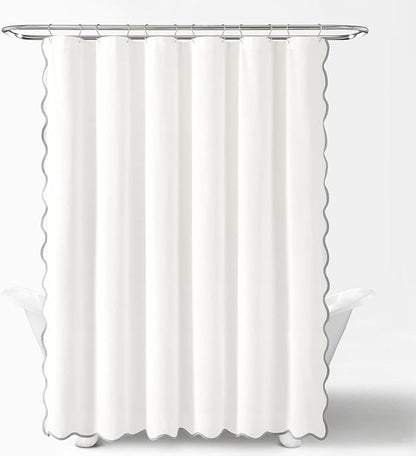 Lush Decor Coastal Chic Scallop Edge Linen-Textured Shower Curtain, Single 72" W x 72" L, Gray & White - Scalloped Shower Curtains - Coastal Bathroom Curtain