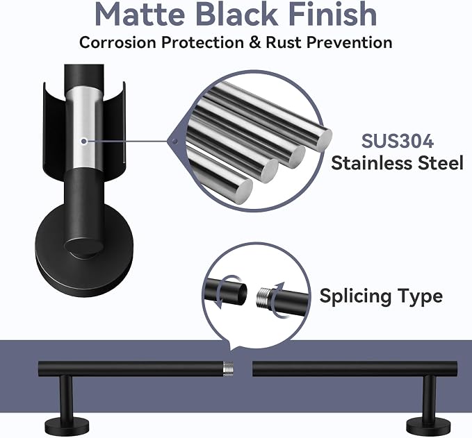 Bathroom Hardware Set, 18 Inch Matte Black Towel Bar Set, 4-Piece | Wall Mounted Bathroom Accessories, Towel Racks for Bathroom, Modern Towel Holder Set, Durable SUS304 Stainless Steel