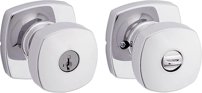 Kwikset Arroyo Knob Entry Door Knob with Lock and Key, Secure Keyed Handle Exterior Doorknob, Front Entrance and Bedroom, Polished Chrome, Pick Resistant SmartKey Rekey Security