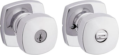 Kwikset Arroyo Knob Entry Door Knob with Lock and Key, Secure Keyed Handle Exterior Doorknob, Front Entrance and Bedroom, Polished Chrome, Pick Resistant SmartKey Rekey Security