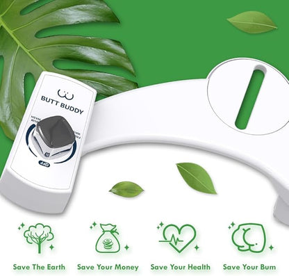 BUTT BUDDY Duo - Bidet Toilet Seat Attachment & Fresh Water Sprayer (Easy to Install | Non-Electric | Dual-Nozzle Cleaning | Gentle Wash | Healthy, Sanitary Bathroom)