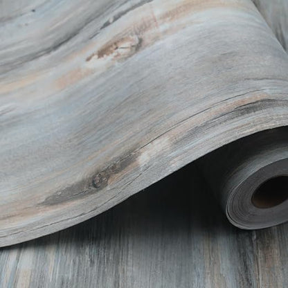 Wood Grain Peel and Stick Floor Tiles, 11.8" W × 394" L, Tide‑Washed | Soft wood‑look finish, Good for renters and DIY users, Non‑slip texture, Waterproof, Budget‑friendly option, Easy to use