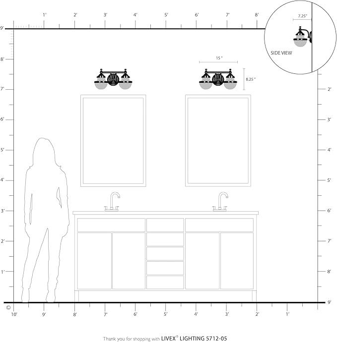 Livex Lighting 5712-05 Transitional Two Light Bath Vanity from Oldwick Collection Finish, Polished Chrome 15 x 7.25 x 8.25