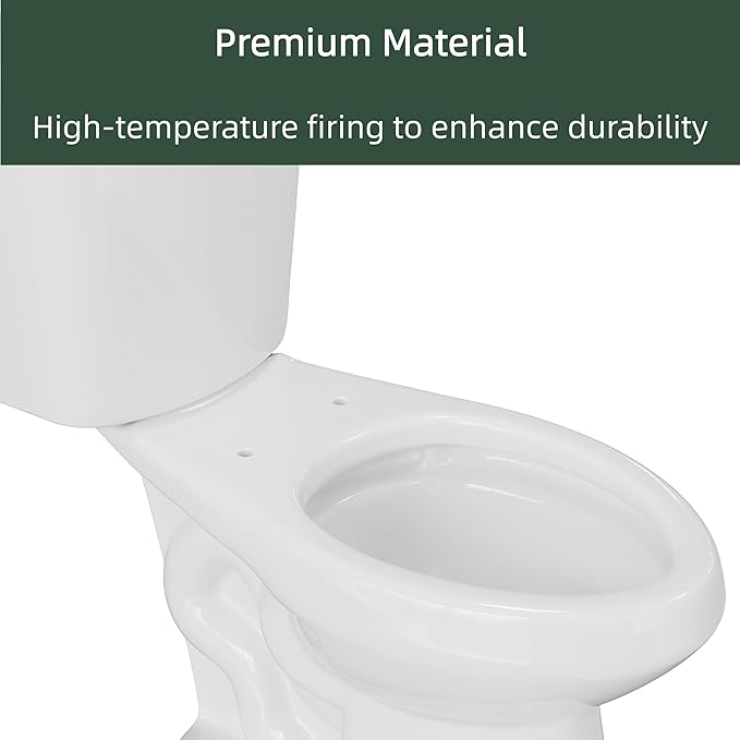 Two Piece Toilet with 17" ADA Height, Elongated Ceramic Bowl without Lid - Side Push Handle, CUPC Certified, Water Efficient 1.28 GPF