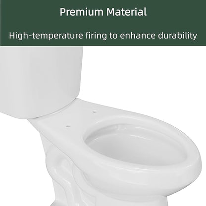Two Piece Toilet with 17" ADA Height, Elongated Ceramic Bowl without Lid - Side Push Handle, CUPC Certified, Water Efficient 1.28 GPF