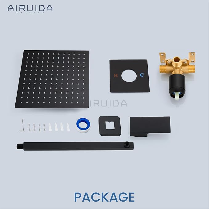 Airuida Shower Faucet Set,12 Inch Shower Valve Kit,Matte Black | Male Threads,Rough-in Valve Shower Trim Kit,Single Handle Control Shower Set