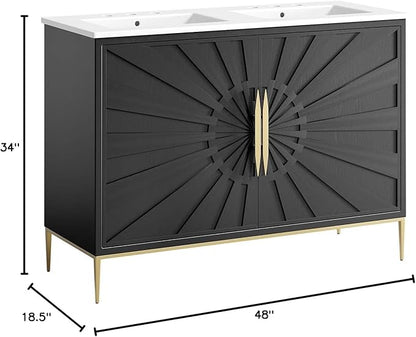 Modway Awaken Bathroom Vanity Cabinet, 48", White Black