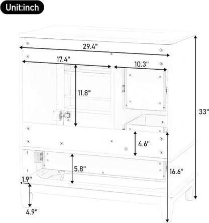 30" Vanity with Sink, Bathroom Vanities 30 Inch with Sink, Single Sink Bathroom Vanity with Shelf and Three Drawers, Soft Close Door, Restroom Vanity with Sink Top (White)