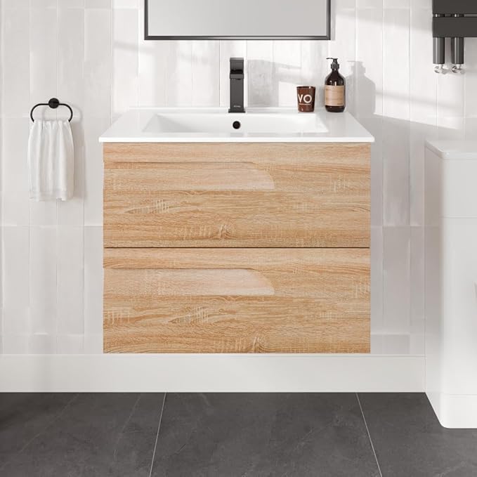 Eviva Joy 28 in. Maple Wall MountSingle Sink Bath Vanity with Porcelain Top and Integrated Sink