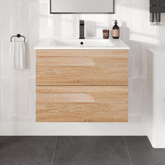 Eviva Joy 28 in. Maple Wall MountSingle Sink Bath Vanity with Porcelain Top and Integrated Sink