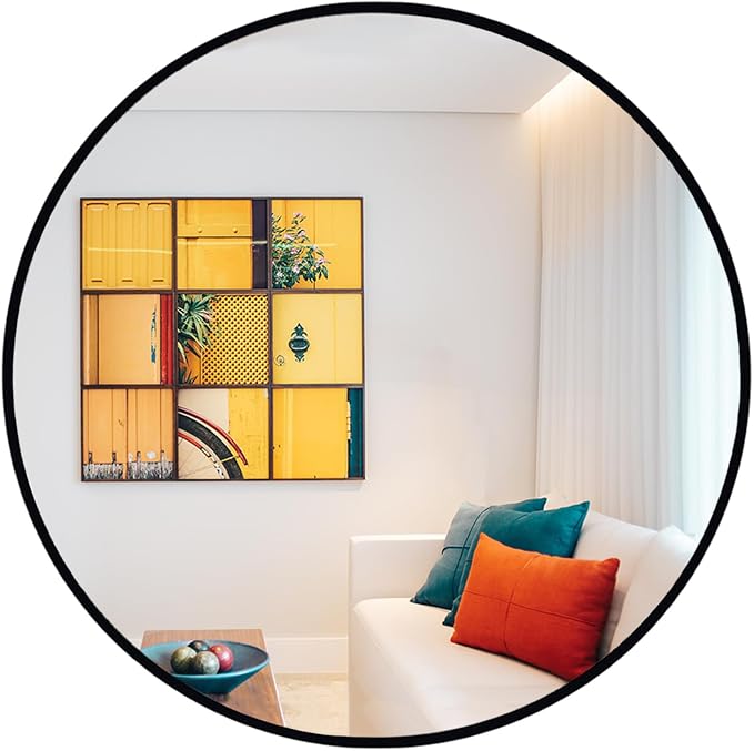 Round Mirror, 26 inch Black Circle Mirror, Matte Black Metal Frame | High Definition,Waterproof,Rust-resistant,Round Mounted Mirrors for Bathroom,Living Room,Bedroom,Hallyway,Vanity,Wall Décor