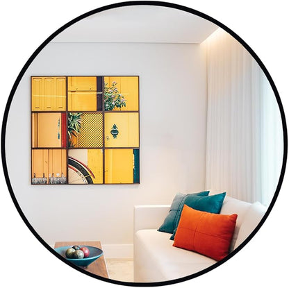 Round Mirror, 26 inch Black Circle Mirror, Matte Black Metal Frame | High Definition,Waterproof,Rust-resistant,Round Mounted Mirrors for Bathroom,Living Room,Bedroom,Hallyway,Vanity,Wall Décor