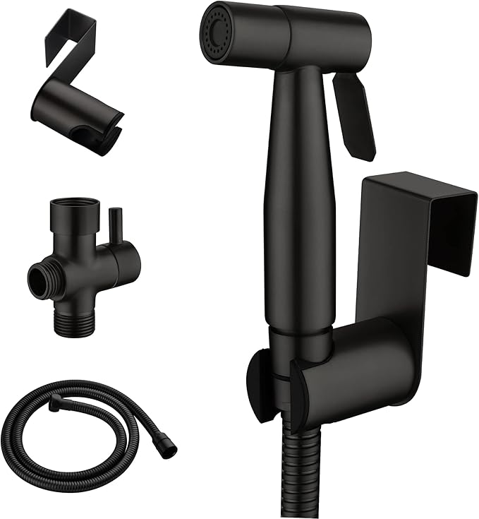 Handheld Bidet Sprayer for Toilet, Stainless Steel Baby Cloth Diaper Sprayer Kit, Bathroom Toilet Bidet Attachment Set for Bathing Pets Feminine Hygiene, Matte Black BDS01-7