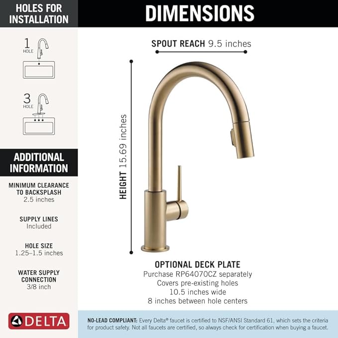 Delta Faucet Trinsic Gold Kitchen Faucet, Kitchen Faucets with Pull Down Sprayer, Kitchen Sink Faucet, Gold Faucet for Kitchen Sink with Magnetic Docking Spray Head, Champagne Bronze 9159-CZ-DST