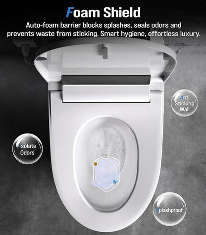 Electric Smart Toilet with Bidet Built-In & Tank, No Water Pressure Limit, Modern Design with Foam Shield, Foot Sensor & Auto Flush, Elongated One Piece, Heated Seat, Warm Air Dryer, 1000g MaP Flush