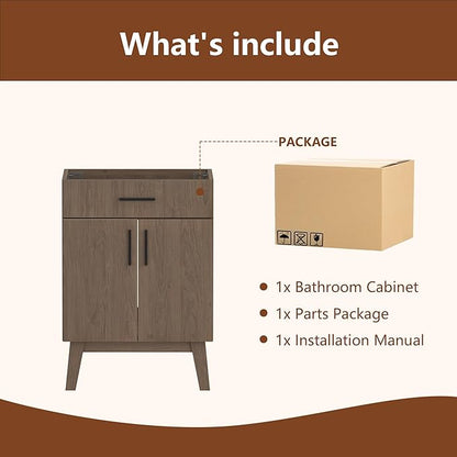 24" Bathroom Vanity Without Sink,Bathroom Vanity no Sink Vanity Combo with Two Soft Close Cabinet Doors, Modern Single Bathroom Cabinet Set with Metal Handles