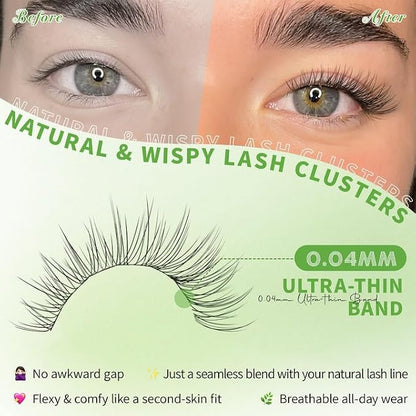 Natural Lash Clusters Kit Wispy Eyelash Clusters 10-16MM DIY Lash Extension Kit Natural Look C-Curly Individual Lashes Cluster Eyelash Extension Kit with Lash Bond & Seal & Tweezers by WTVANE