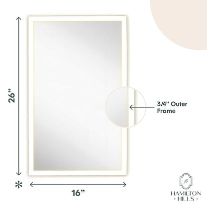 Hamilton Hills Bathroom Mirror with Storage - Wall Mounted Medicine Cabinet with 4 Glass Shelves and LED Backlighting - Modern Rectangular Organizer for Bathroom Décor 16 x 26 Inch - White