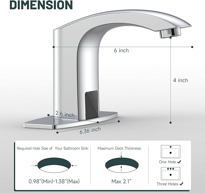 Touchless Bathroom Sink Faucet, Greenspring Automatic Sensor Faucet, Hands Free Vanity Faucets, Commercial Deck Mount Bathroom Faucet with Cover Plate, Chrome