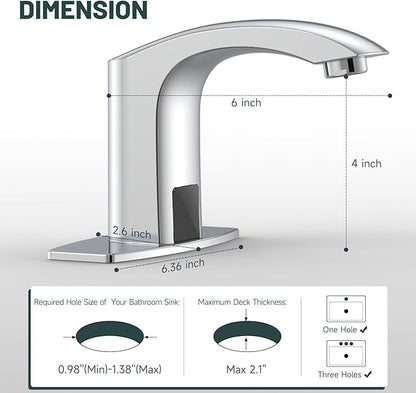 Touchless Bathroom Sink Faucet, Greenspring Automatic Sensor Faucet, Hands Free Vanity Faucets, Commercial Deck Mount Bathroom Faucet with Cover Plate, Chrome
