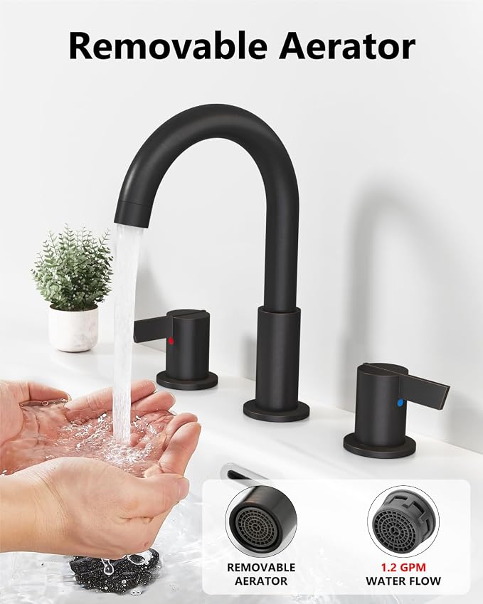Oil Rubbed Bronze Bathroom Faucet 3 Hole, 8 Inch Widespread 2-Handle | SUS304 Stainless Steel, 2-Handle Control, Pop-Up Drain, Supply Lines and Mounting Hardware for 8-Inch Widespread Vanity Sinks