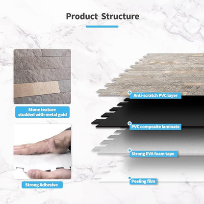 Art3d Faux Stone Peel & Stick Backsplash Tile, 20 pcs, Ecru Slate | PVC, Multi-Style Decor Sheets, Waterproof, Traceless Peel, No Wall Damage, Ideal for Kitchen