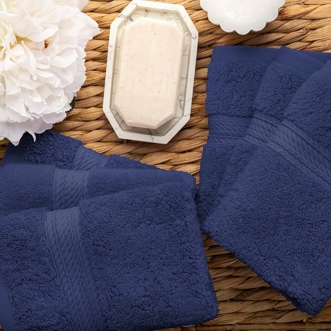Superior Egyptian Cotton Plush & Absorbent, Face Towel Set of 6, Navy Blue | Quick Dry, Soft Luxury Towel Set, Bath Essentials for Bathroom, Guest Bath, Spa, 2 Piece Face, Madeline Towels