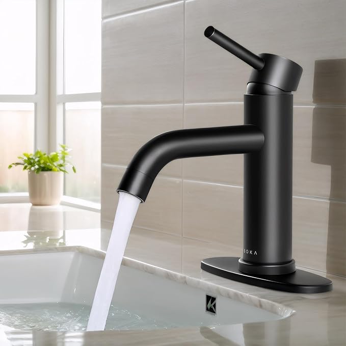 Bathroom Faucet Single Handle Black Bathroom Sink Faucet Matte Single Hole Basin Vanity Faucet 1 or 3 Hole Bathroom Faucet Single Handle Bathroom with Pop-up Drain & Deck Plate