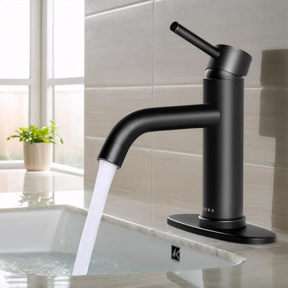 Bathroom Faucet Single Handle Black Bathroom Sink Faucet Matte Single Hole Basin Vanity Faucet 1 or 3 Hole Bathroom Faucet Single Handle Bathroom with Pop-up Drain & Deck Plate