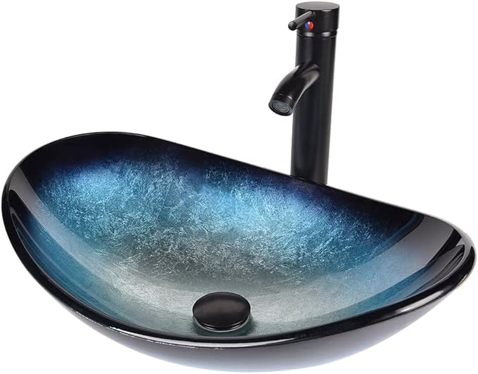 28 Inch Black Floating Bathroom Vanity with 1-Door and 1-Drawer, Modern Wall Mounted Cabinet with Blue Boat Vessel Sink Top
