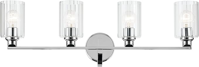 Kichler Gioe 32.25" 4-Light Vanity Light with Clear Fluted Glass in Chrome, Damp Rated, for Bathroom, Powder Room, Over a Mirror, (32.25" W x 10.5" H), 55227CHFLU