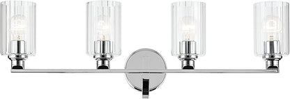 Kichler Gioe 32.25" 4-Light Vanity Light with Clear Fluted Glass in Chrome, Damp Rated, for Bathroom, Powder Room, Over a Mirror, (32.25" W x 10.5" H), 55227CHFLU