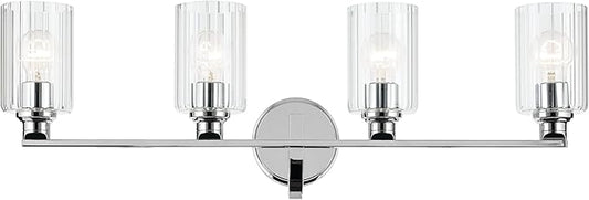 Kichler Gioe 32.25" 4-Light Vanity Light with Clear Fluted Glass in Chrome, Damp Rated, for Bathroom, Powder Room, Over a Mirror, (32.25" W x 10.5" H), 55227CHFLU