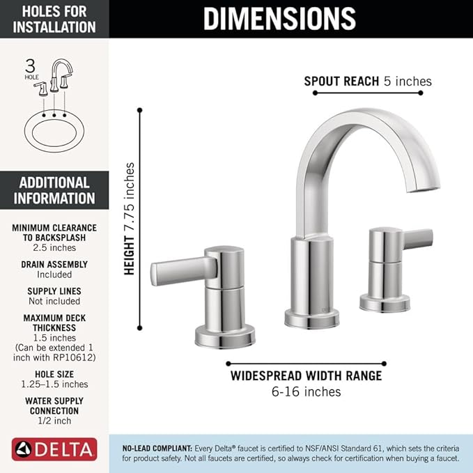 Delta Albion Chrome Bathroom Faucet 3 Hole, 8 Inch Widespread Bathroom Sink Faucet for Vanity, Metal Push-Pop Drain Assembly, Chrome 35855LF