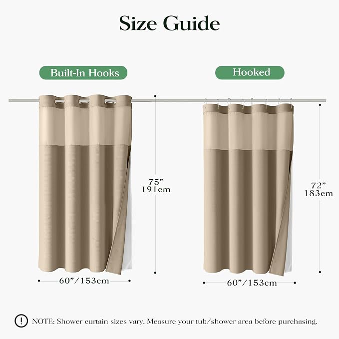 Beige Hook Free Waffle Shower Curtain & Snap-in Fabric Liner,60x75 | Less Time to install, 3 in 1 Fabric Shower Curtain and Liner Set with Magnets, Stall, Shower Curtains for Bathroom