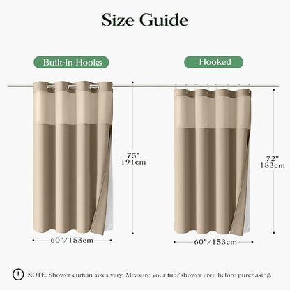 Beige Hook Free Waffle Shower Curtain & Snap-in Fabric Liner,60x75 | Less Time to install, 3 in 1 Fabric Shower Curtain and Liner Set with Magnets, Stall, Shower Curtains for Bathroom