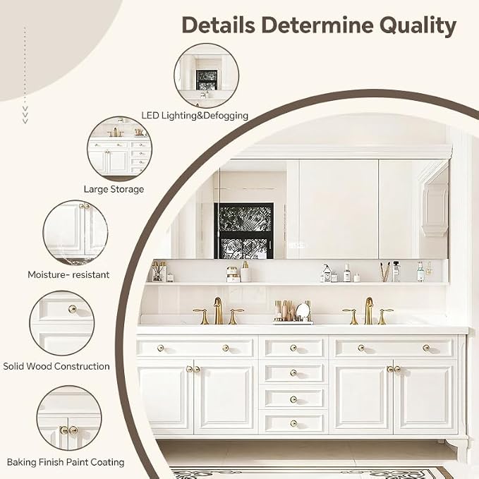 48-92IN Single/Double Sink Bathroom Vanity, Defogging Smart Mirror, Modern American Free Standing Vanity with Bathroom Cabinet