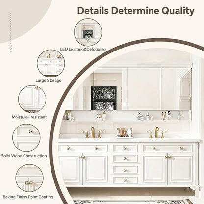 48-92IN Single/Double Sink Bathroom Vanity, Defogging Smart Mirror, Modern American Free Standing Vanity with Bathroom Cabinet
