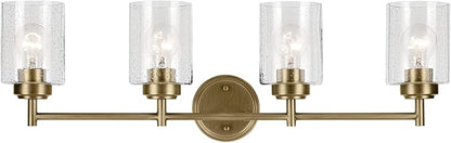 Kichler Winslow 30" 4-Light Vanity Light with Clear Seeded Glass in Natural Brass for Bathroom Vanity, Luxe Industrial, (30" x 9.25"), 45887NBR