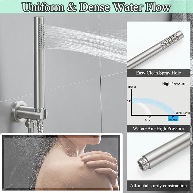 Hand Shower Round Wand Handheld Shower Spray High Pressure Single Function Luxury Hand Showerhead Brushed Nickel