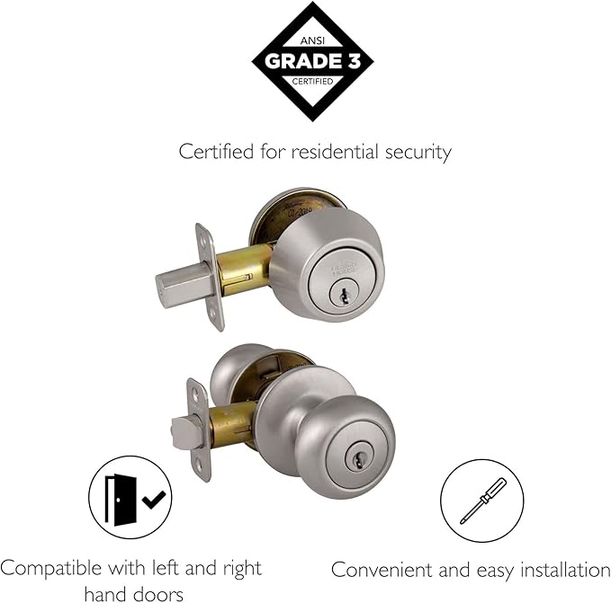 Design House 701821 Cambridge Entry Knob and Single Cylinder Deadbolt Combo Satin Nickel