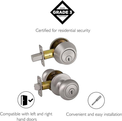 Design House 701821 Cambridge Entry Knob and Single Cylinder Deadbolt Combo Satin Nickel