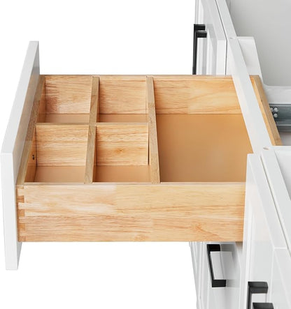 ARIEL Loren 72-inch Bathroom Vanity with Sink,Solid Wood, 1.5-inch Carrara White Quartz Countertop, Double Rectangular Porcelain Sink, 4 Soft Closing Doors, 3 Dovetail Drawers, White