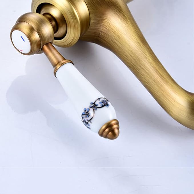 Vintage Bathroom Faucet, Antique Brass Sink, Hot and Cold Mixer Tap, Single Handle, Gold(Gold)